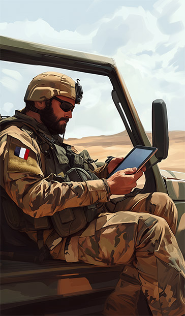 Militaire utilisant HOJO sur un terrain isolé